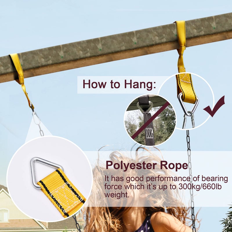 PACEARTH Swing Seat with Heavy Duty 68.9 inch Anti-Rust Plastic Coated Chains, 23.6 inch Tree Hanging Straps and Locking Buckles-Outdoor Playground Tree Swing Set Accessories Replacement (Blue) - Image 5